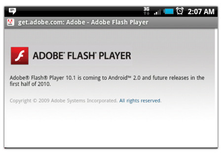 Adobe Flash 10.1 requiere Android 2.0