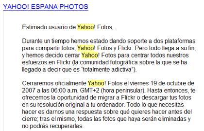 Yahoo Photos también echa el cierra en España