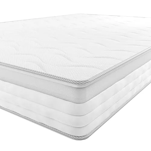 Amazon Basics Colchón de muelles ensacados con 7 zonas diferenciadas, Firmeza media (H3), 135 x 190 x 21.5 cm, Blanco