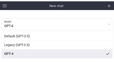 Menú de selección de ChatGPT Plus