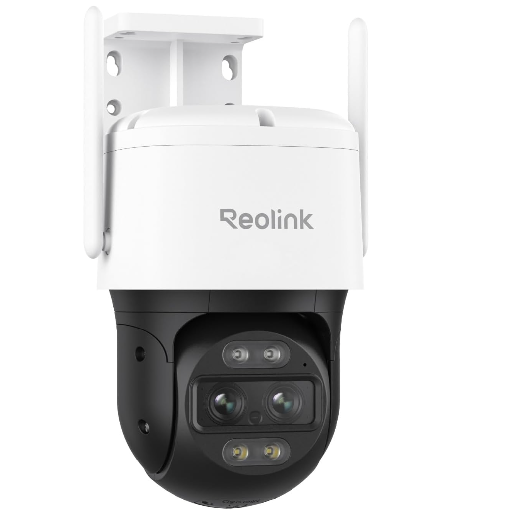 La Reolink TrackMix WiFi ofrece doble lente con zoom híbrido 6× y seguimiento automático, campo de visión de 180°, detección inteligente de personas, vehículos y animales, visión nocturna a color y conectividad Wi-Fi 6 para grabación fluida y continua. Precio original: 199,99 €.