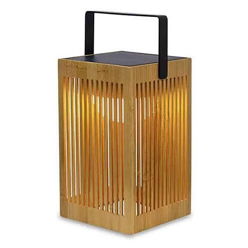 Moovere Lámpara Farol de mesa portátil con asa LED OKINAWA Solar y Batería Recargable con mando para exterior e interior Fibra de Bambú