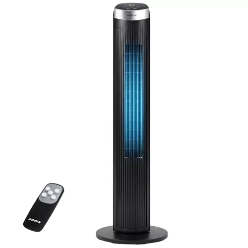 Aigostar Ventilador de Torre con Mando a Distancia y Temporizador 12H, 3 Velocidades y 3 Modos, Ventilador Silencioso con Pantalla LED, Altura 100cm, Oscilación 50° y Asa de Transporte, Harbor