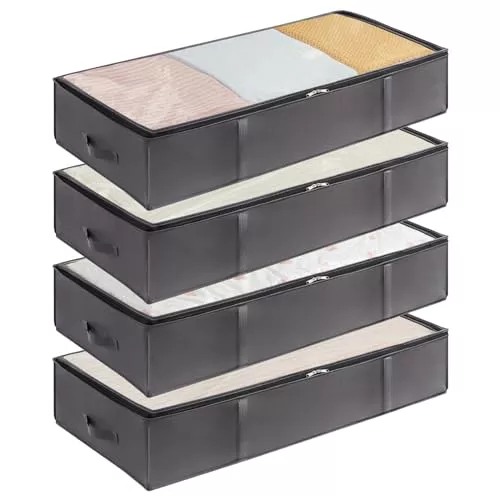 Lifewit Bolsas almacenaje ropa debajo de la Cama, Cajas almacenaje de Gran Capacidad con Asa Reforzada, cajas organizadoras plegables para Mantas, Ropa, Gris, 90 L, 4 Piezas