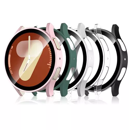 Simpeak 5 Piezas Funda Compatible con Samsung Galaxy Watch 7 40mm, PC Protección Completa Marco Protector con Cristal Templado, Protector de Pantalla Compatible para Galaxy Watch 7 40mm