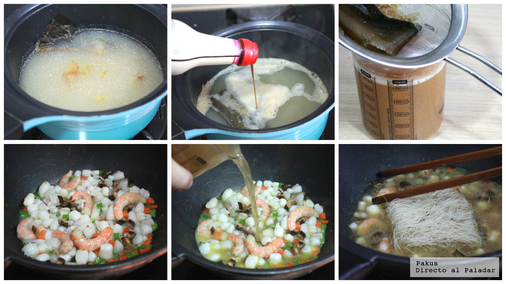 Sopa de caldo dashi con shiitake y frutos del mar, la receta de cuchara