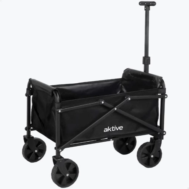 Carro de playa plegable de acero y Oxford 4 ruedas y asa ajustable
