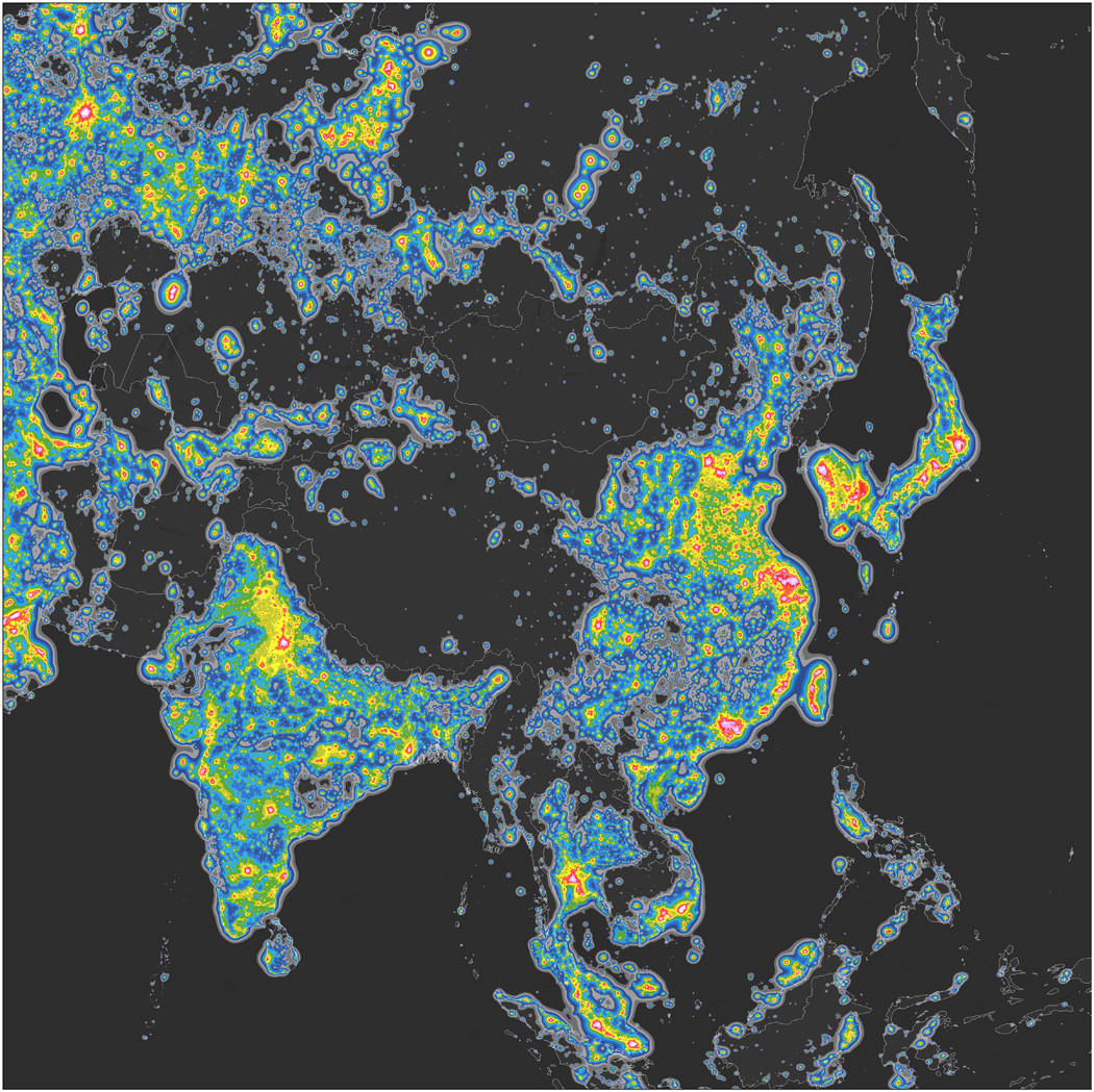 La contaminación lumínica mundial, ilustrada en este mapa sobre la ...