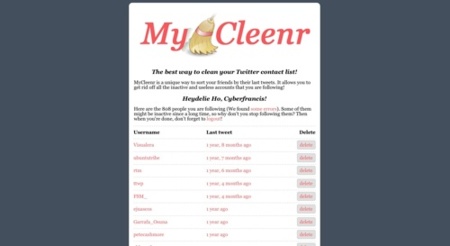 MyCleenr, elimina fácilmente usuarios de Twitter que ya no actualizan sus estados