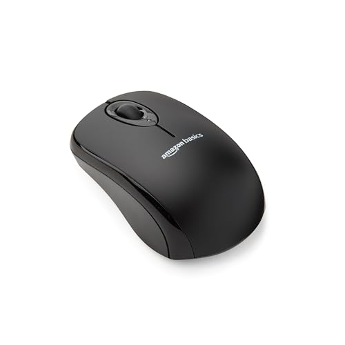 Amazon Basics - mouse óptico inalámbrico para computadora de 2,4 GHz con receptor nano USB, color negro