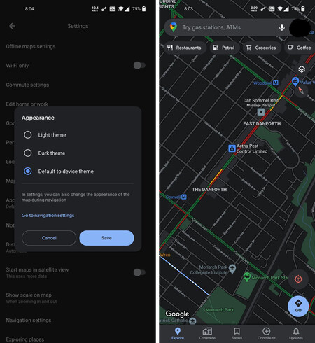 Google Maps Android™ Tema Oscuro