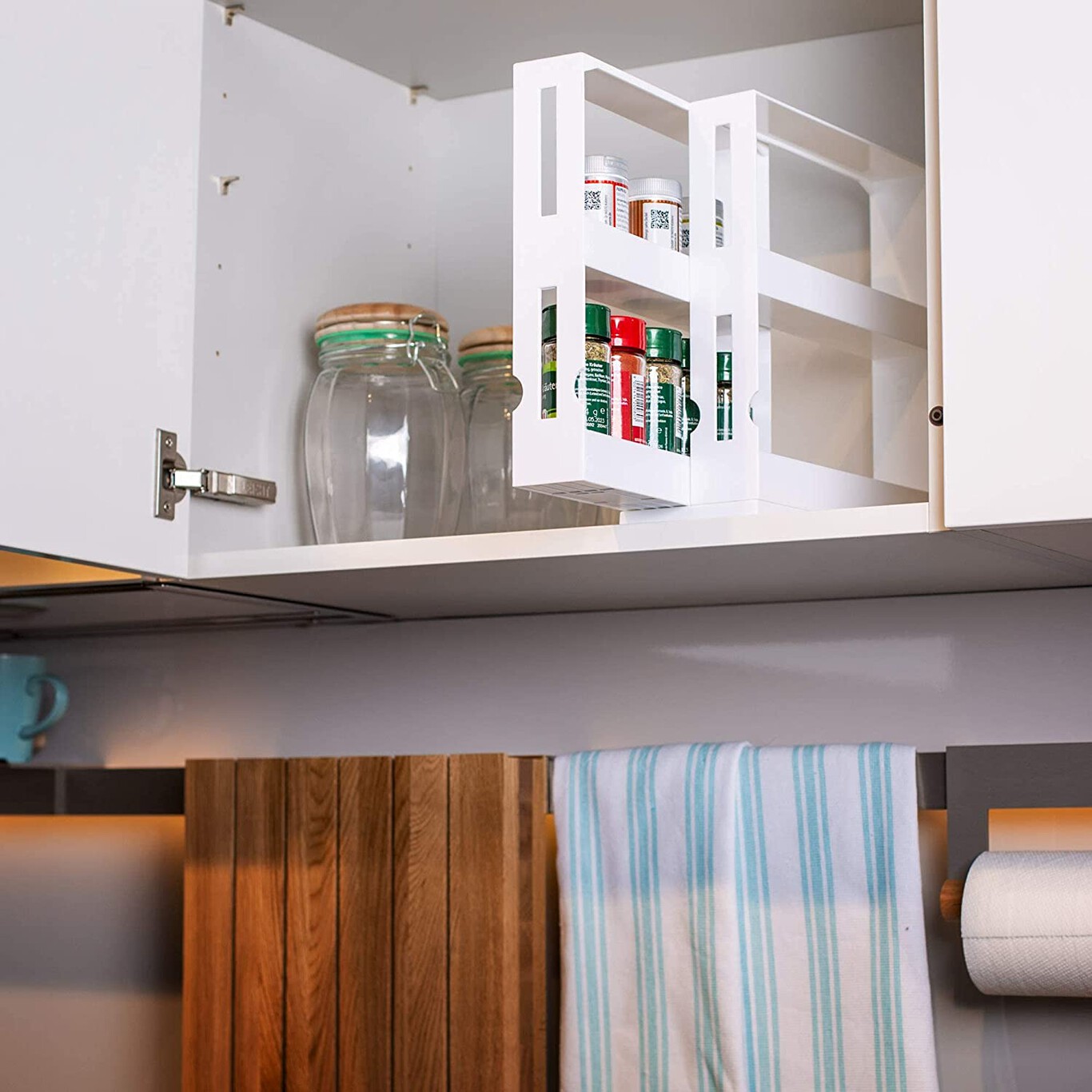 Estantería Para Especias De 3 Niveles Con Cajón - Para Colgar Bajo El Mueble - Acero Y Vidrio - Color Negro