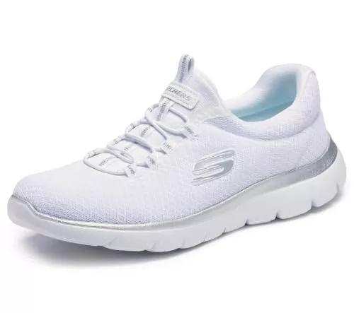 Skechers Mujer Summits 12980 Zapatillas, White Mesh/ Silver Trim, 36 EU