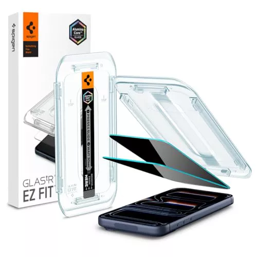 Spigen Glas.tR EZ Fit Filtro Privacidad Protector Pantalla para iPhone 17, iPhone 17 Pro, iPhone 16 Pro, 2 Unidades, Antiespía, Instalación Fácil, Compatible con Funda, Dureza 9H