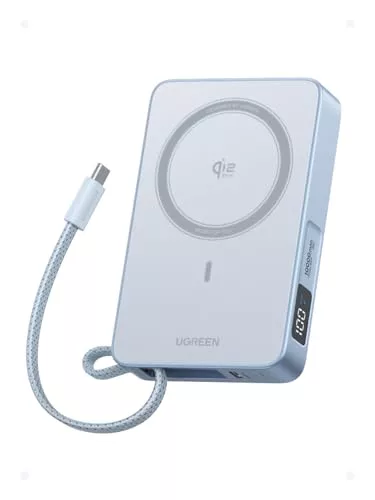 UGREEN Magflow Qi2 25W Power Bank 10000mAh con Inducción Magnética y Carga Rápida, Banco de Energía con Cable USB-C Integrado de 30W Compatible con Magsafe iPhone 17 Pro MAX Air, 16, 15, 14, 13, 12
