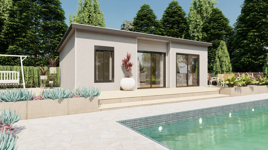 Esta casa prefabricada española con mini porche, que cuesta 53400 euros, está creada como vivienda habitual para una familia de 4