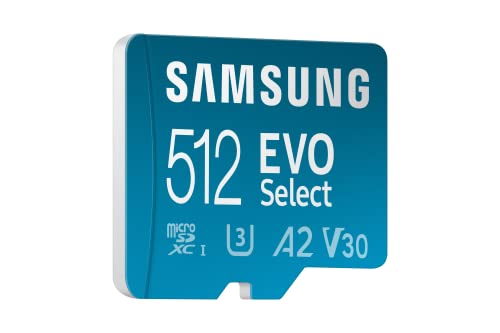 Samsung MB-ME512KA/EU EVO Select - Tarjeta de memoria microSDXC UHS-I U3 de 512 GB, 130 MB/s, Full HD y 4K UHD, incluida Adaptador SD, Azul