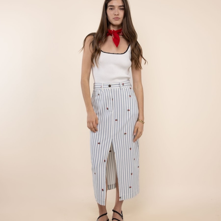 Falda midi de rayas denim El Ganso