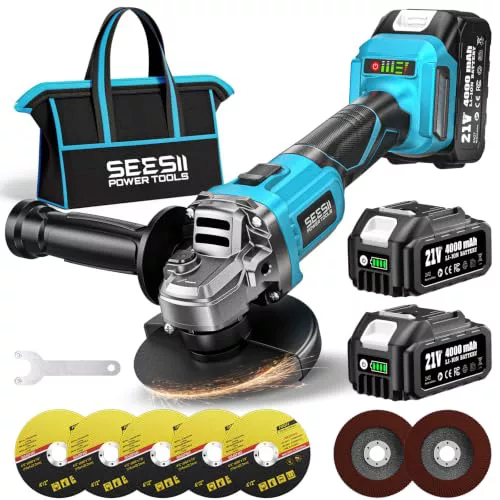 SEESII Amoladora Angular a Batería 2x 4000 mAh, 10.000 RPM