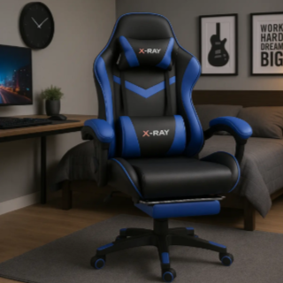 Cadeira Gamer Profissional Reclinável Apoio De Pés X-ray Cor Azul Material do estofamento Couro sintético
