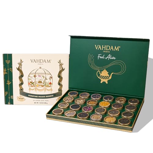 VAHDAM, Calendario de Adviento 2024 | 24 tés sueltos únicos | Calendario de Adviento 2024 - Juego de regalo de té de lujo para adultos | Calendario de Adviento 2024 para mujeres y hombres