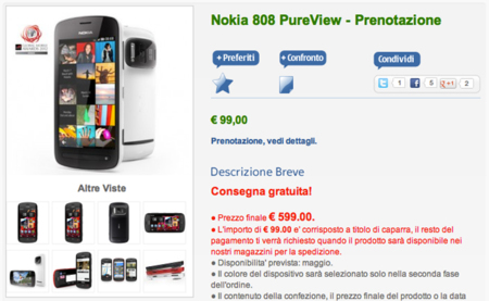 Nokia 808 PureView en reserva oficial en Italia: 599 euros
