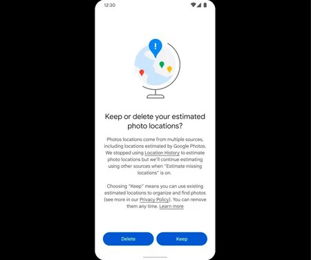 Google フォトの推定位置情報を許可または禁止するプロンプト