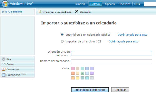 iCal en Windows Live Calendar