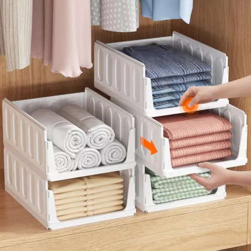 Lifewit Organizador de Armario Apilable, Cajas de Almacenaje Extensibles