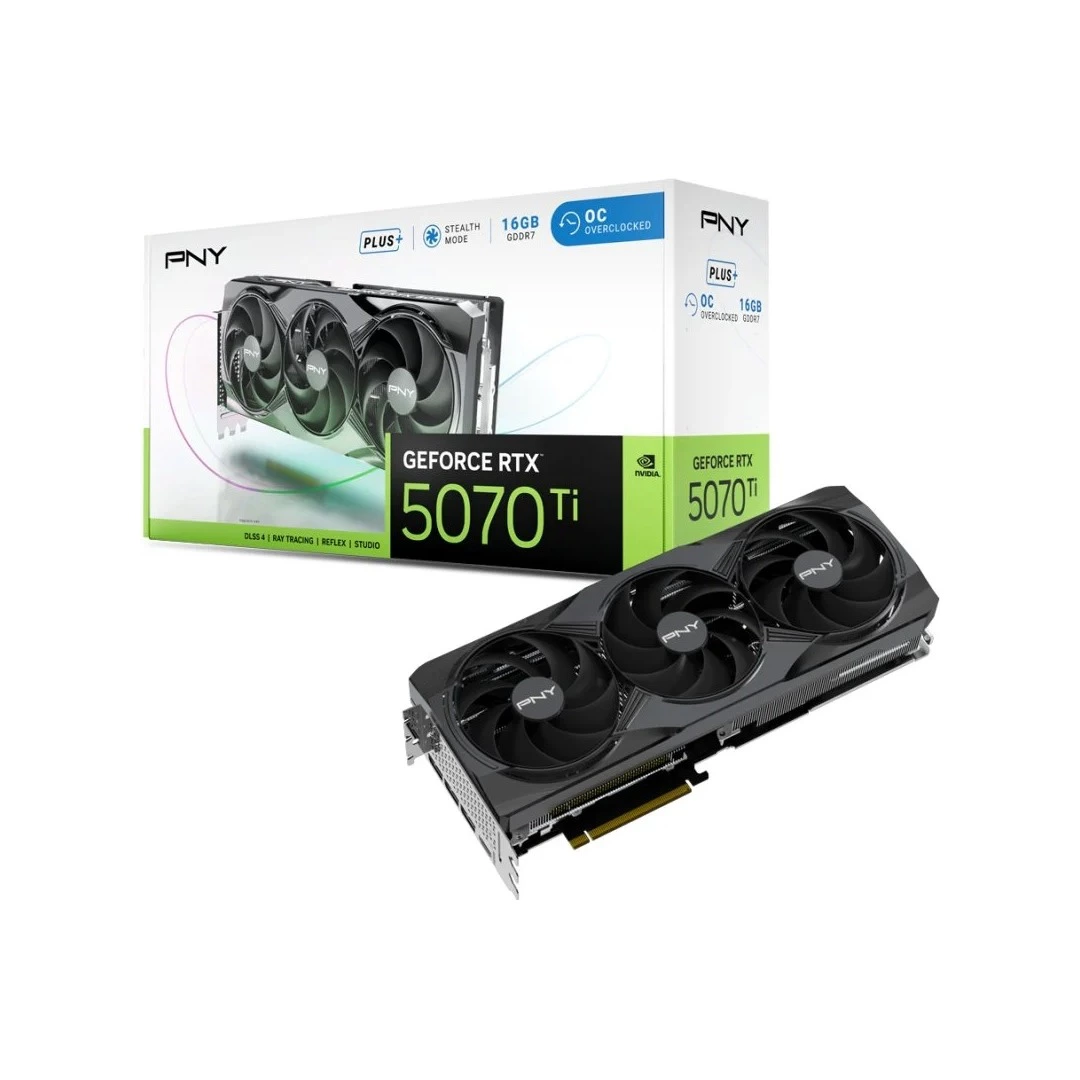 Tarjeta Gráfica PNY GeForce RTX 5070 Ti OC Triple Fan Plus 16GB GDDR7 Reflex 2 RTX AI DLSS4
