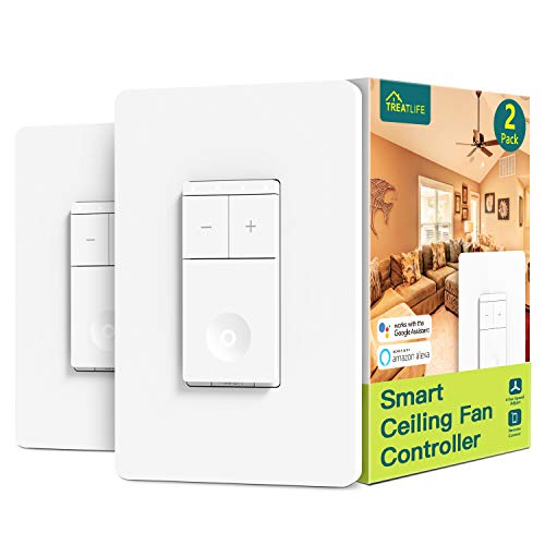TREATLIFE - Control inteligente de ventilador de techo, 2 unidades, interruptor de ventilador de 4 velocidades para ventilador de techo, requiere cable neutro, compatible con Alexa y Google Assistant,