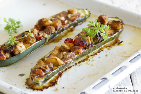 Calabacines rellenos con queso de cabra y pesto. Receta