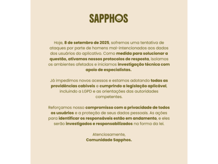 Nota da Sapphos. Créditos: Reprodução/X