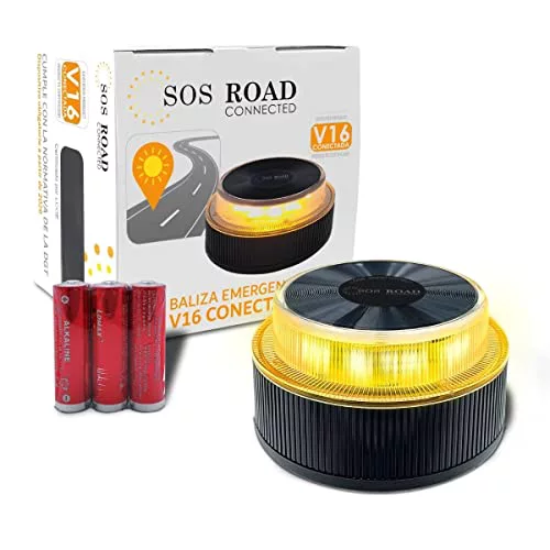 SOS ROAD Connected - Luz de Emergencia con Geolocalización para Coche Homologada DGT 3.0 (Obligatoria) - Baliza v16 con Plan Datos Grauítos hasta 2038 - Base Magnética - Resistente Agua y Polvo (1)