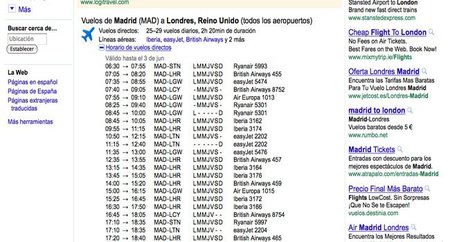 Google nos da los horarios de los vuelos directamente
