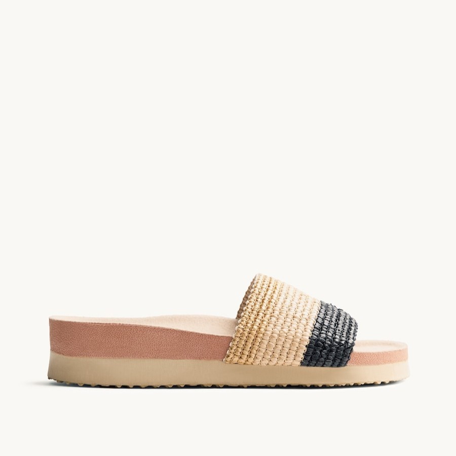 Sandalias de pala de mujer tipo bio de rafia con contrastes de color Beige Gioseppo

