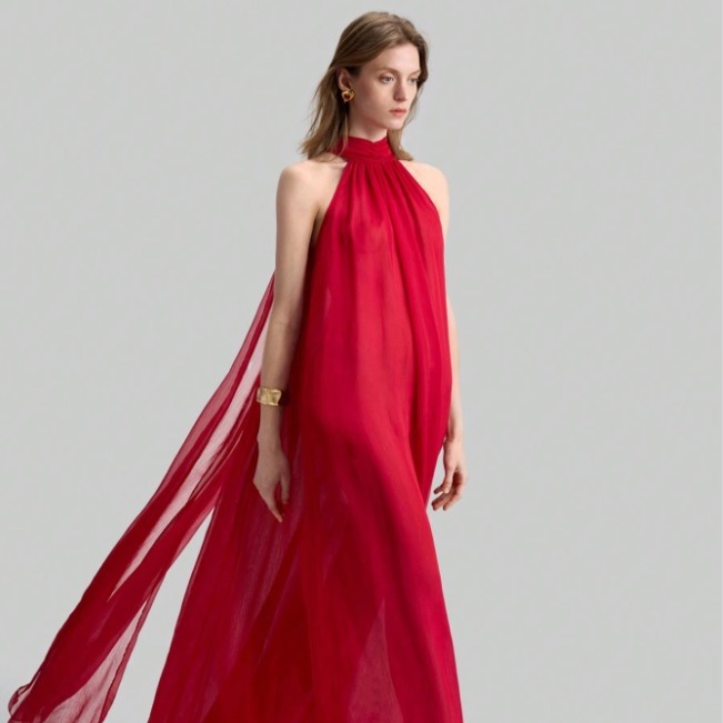 ONTRE Vestido largo con volante sin mangas, de estilo minimalista y elegante de los 90