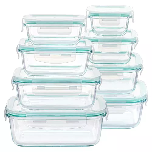 Vtopmart Set de 8 Unidades Recipientes de Vidrio Hermeticos con Tapa | Tupper Cristal Hermetico para Alimentos, Reutilizables, Apilables, Apto Lavavajillas y Microondas, Sin BPA