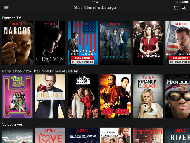 Captura app de Netflix
