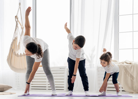 Full Shot Adult And Kids Doing Sport