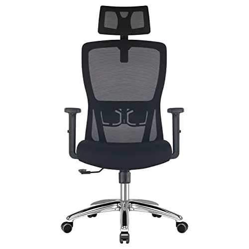 Durrafy Silla Oficina Ergonómica,Silla Escritorio con reposacabezas Ajustable,Reposabrazos, Soporte Lumbar, Altura Regulable y oscilación de 120°, Silla de Oficina Capacidad de Peso 150kg