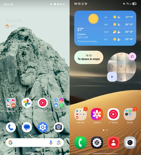 Pantalla inicio One UI y Pixel