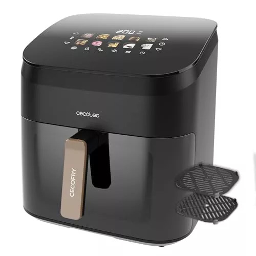 Cecotec Freidora de Aire 8,5L Doble Grill y Ahumador Cecofry&Grill Smokin' 8500 Plus. 2200W, Dorado Perfecto y Sabor de Parrilla, Temperatura Regulable, 10 Menús, Pizza Maker, Ventana Visualización