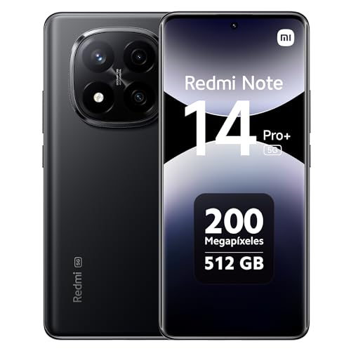 XIAOMI Redmi Note 14 Pro+ 5G - Smartphone de 12+512GB, Pantalla de 6.67" AMOLED FHD+ 120Hz, Snapdragon 7s Gen 3, cámara de 200MP, HyperCharge 120W, 5110 mAh, Cargador no Incluido, Negro (Versión ES)