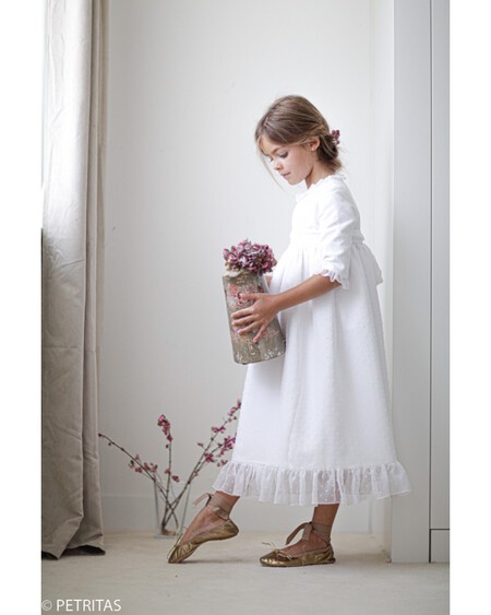 Vestido De Comunion Blanco Pique Organza De Plumetti