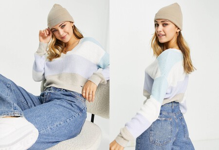 Jersey Azul Multicolor A Rayas Con Cuello De Pico De Hollister 1