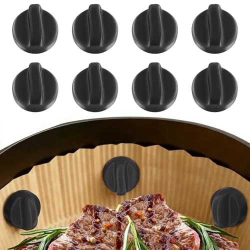 CKCN 8 Piezas Silicona Imanes para Air Fryer, Sujeción Segura para Papel de Hornear - Ayuda a Reducir el Deslizamiento y el Quemado, Resistente al Calor Imanes Freidora Aire para Papel, Negro