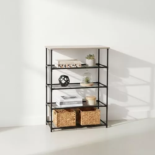 INDE MOBLEKIT | Estantería Almacenaje Acero y Madera 5 Estantes 60×30×83 cm, Baldas Metálicas para Libros, Cocina o Hogar, Estantería Compacta de Fácil Montaje con Acabado Mate