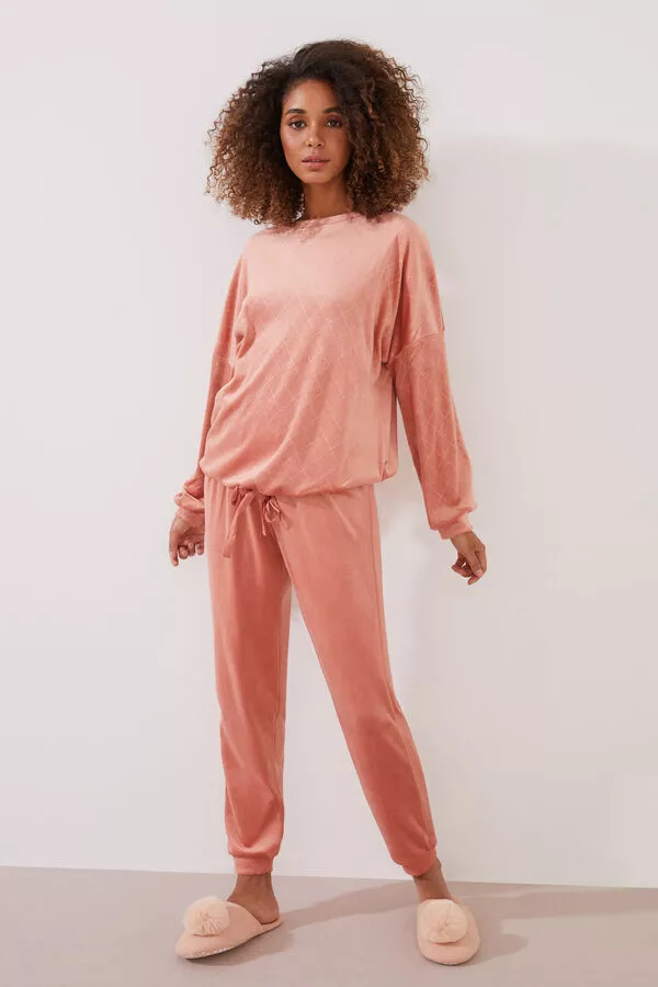 Pijama largo rombos rosa