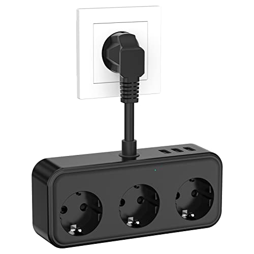 Regleta de Enchufes con USB, Enchufe Múltiple 3 Tomas y 3 USB 